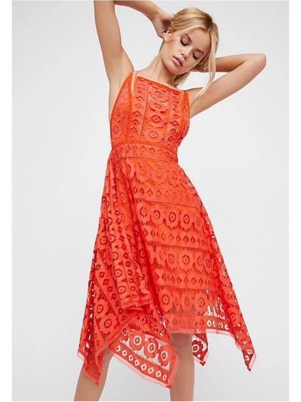 Free People Just Like Honey Coral Orange Lace Dress Size 2